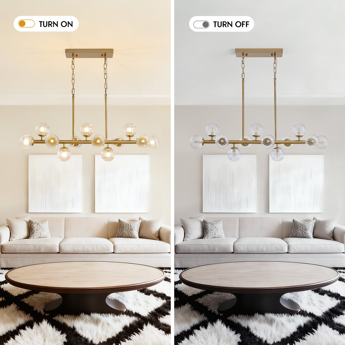 40 in. Modern 12-Light Gold Linear Chandelier for Kitchen, Living Room, and Dining Room (Bulbs Not Included)
