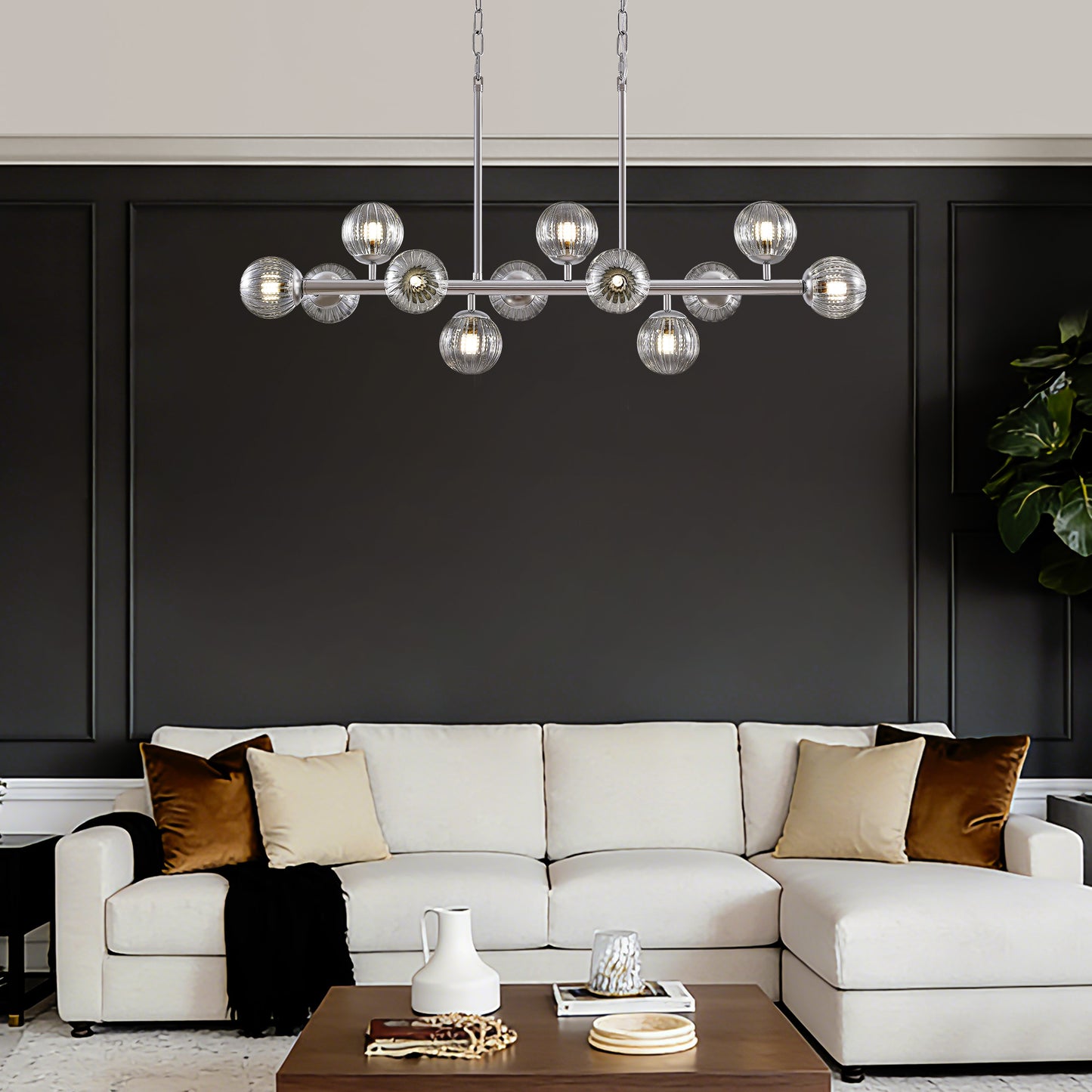40 in. Modern 12-Light Chrome Linear Chandelier for Kitchen, Living Room, and Dining Room (Bulbs Not Included)
