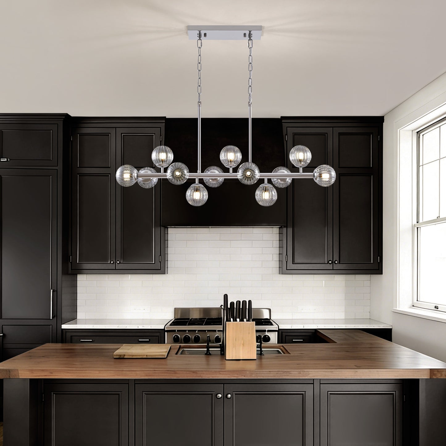 40 in. Modern 12-Light Chrome Linear Chandelier for Kitchen, Living Room, and Dining Room (Bulbs Not Included)