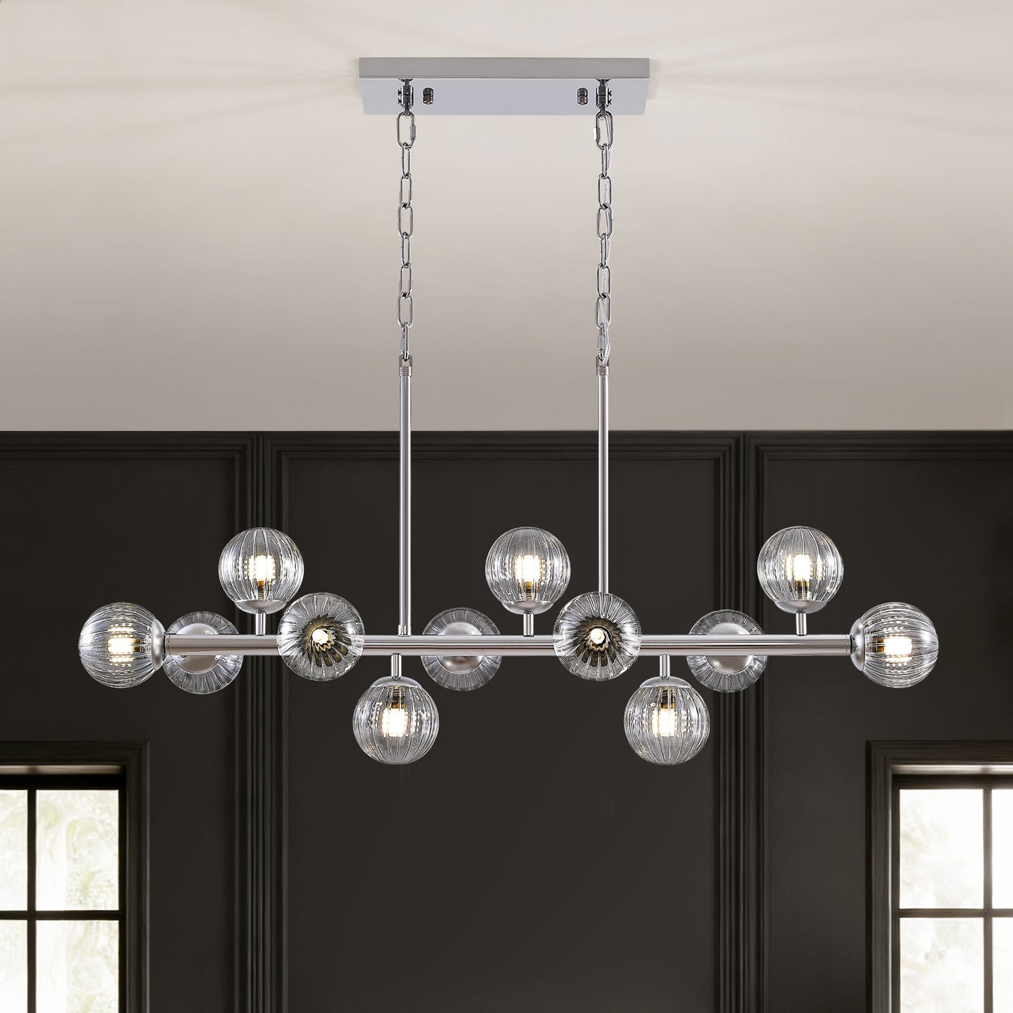 40 in. Modern 12-Light Chrome Linear Chandelier for Kitchen, Living Room, and Dining Room (Bulbs Not Included)