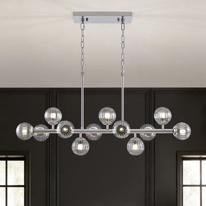 40 in. Modern 12-Light Chrome Linear Chandelier for Kitchen, Living Room, and Dining Room (Bulbs Not Included)