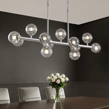 40 in. Modern 12-Light Chrome Linear Chandelier for Kitchen, Living Room, and Dining Room (Bulbs Not Included)