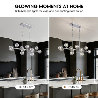 40 in. Modern 12-Light Chrome Linear Chandelier for Kitchen, Living Room, and Dining Room (Bulbs Not Included)