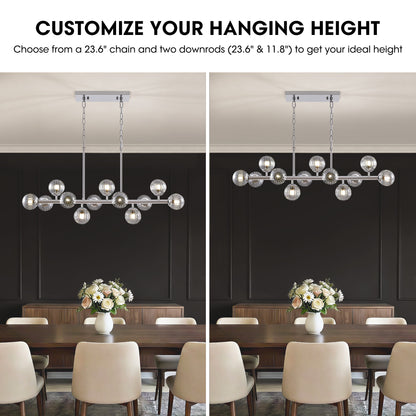 40 in. Modern 12-Light Chrome Linear Chandelier for Kitchen, Living Room, and Dining Room (Bulbs Not Included)