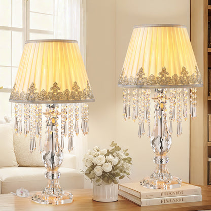 Crystal Table Lamp Set of 2, 22.8'' Tall Modern Crystal Bedside Table Lamp, Farmhouse Dimmable Nightstand Lamp with Raindrop K9 Crystals for Living Room Dining Room Bedroom