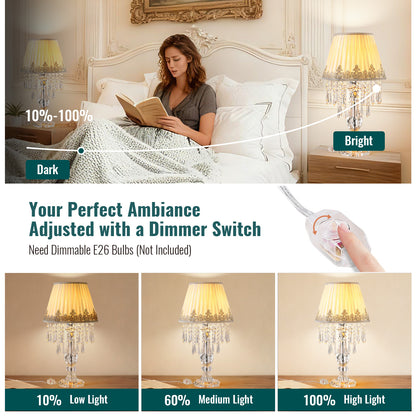 Crystal Table Lamp Set of 2, 22.8'' Tall Modern Crystal Bedside Table Lamp, Farmhouse Dimmable Nightstand Lamp with Raindrop K9 Crystals for Living Room Dining Room Bedroom