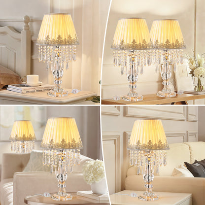 Crystal Table Lamp Set of 2, 22.8'' Tall Modern Crystal Bedside Table Lamp, Farmhouse Dimmable Nightstand Lamp with Raindrop K9 Crystals for Living Room Dining Room Bedroom