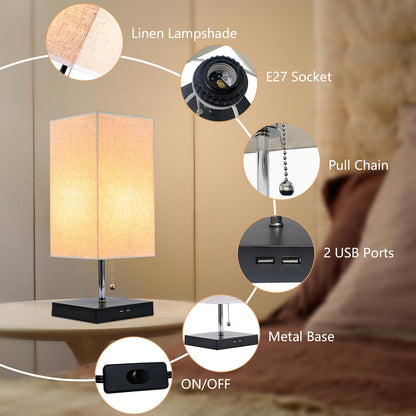Modern Bedside Table Lamp with Black Iron Base and Fabric Shade, Suitable for Living Rooms, Bedrooms, Dorm Rooms, and Offices