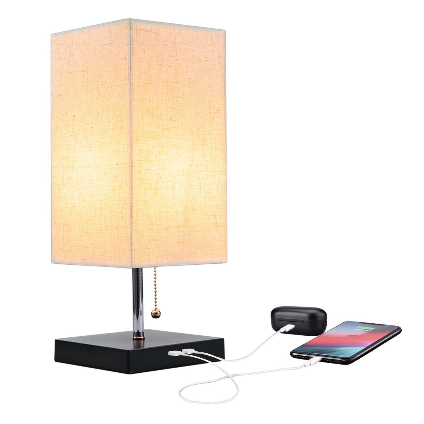 Modern Bedside Table Lamp with Black Iron Base and Fabric Shade, Suitable for Living Rooms, Bedrooms, Dorm Rooms, and Offices