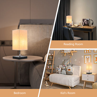 Modern Bedside Table Lamp with Black Iron Base and Fabric Shade, Suitable for Living Rooms, Bedrooms, Dorm Rooms, and Offices