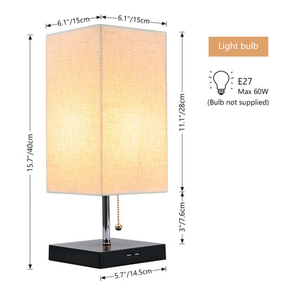 Modern Bedside Table Lamp with Black Iron Base and Fabric Shade, Suitable for Living Rooms, Bedrooms, Dorm Rooms, and Offices