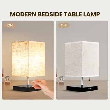 Modern Bedside Table Lamp with Black Base and Fabric Shade, Suitable for Living Rooms, Bedrooms, Dorm Rooms, and Offices