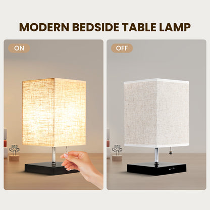 Modern Bedside Table Lamp with Black Base and Fabric Shade, Suitable for Living Rooms, Bedrooms, Dorm Rooms, and Offices