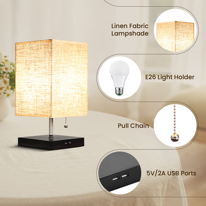 Modern Bedside Table Lamp with Black Base and Fabric Shade, Suitable for Living Rooms, Bedrooms, Dorm Rooms, and Offices