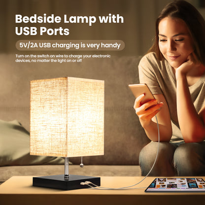Modern Bedside Table Lamp with Black Base and Fabric Shade, Suitable for Living Rooms, Bedrooms, Dorm Rooms, and Offices
