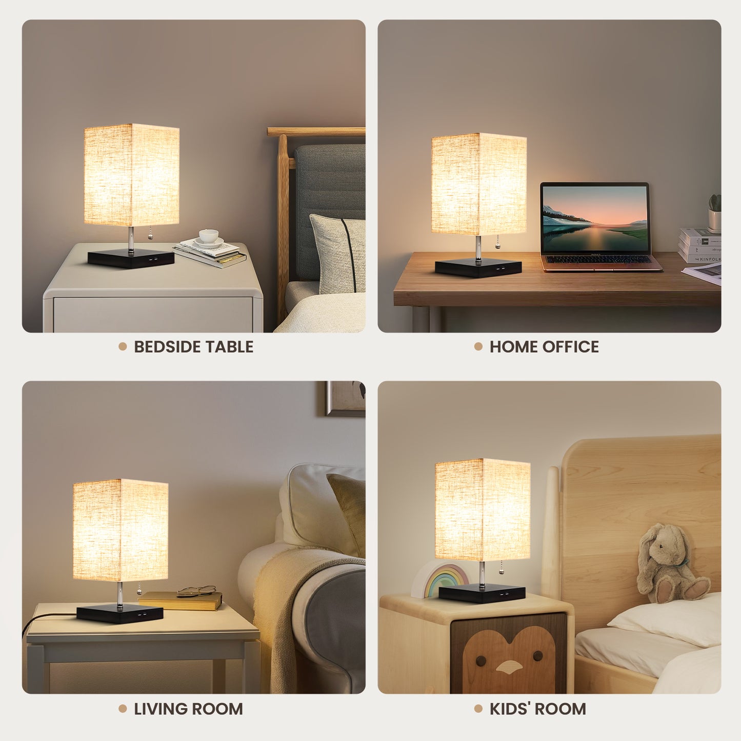 Modern Bedside Table Lamp with Black Base and Fabric Shade, Suitable for Living Rooms, Bedrooms, Dorm Rooms, and Offices