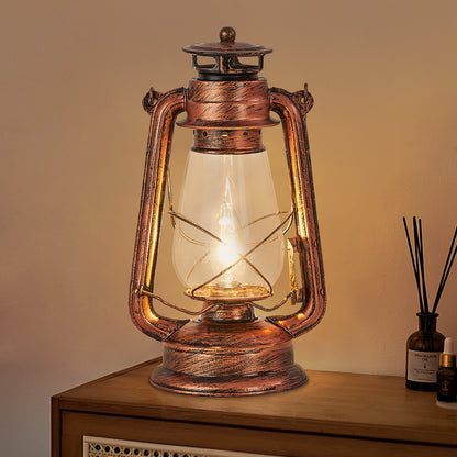 Rustic Lantern Table Lamp Plug-in Old Fashioned Night Light Perfect for Bedroom Living Room