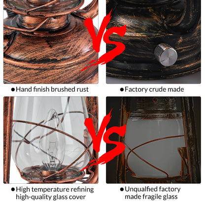 Rustic Lantern Table Lamp Plug-in Old Fashioned Night Light Perfect for Bedroom Living Room