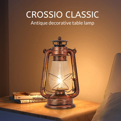 Rustic Lantern Table Lamp Plug-in Old Fashioned Night Light Perfect for Bedroom Living Room