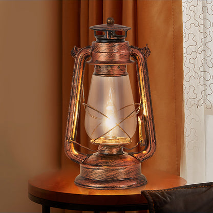 Rustic Lantern Table Lamp Plug-in Old Fashioned Night Light Perfect for Bedroom Living Room