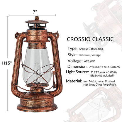 Rustic Lantern Table Lamp Plug-in Old Fashioned Night Light Perfect for Bedroom Living Room