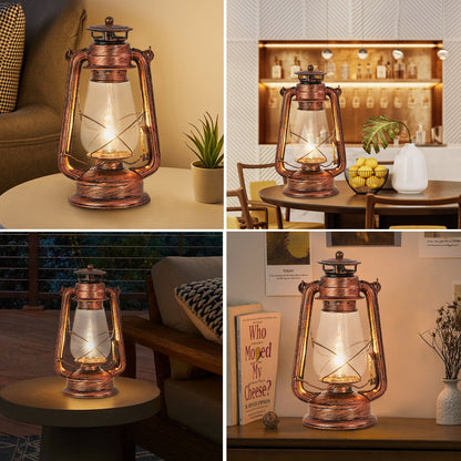 Rustic Lantern Table Lamp Plug-in Old Fashioned Night Light Perfect for Bedroom Living Room