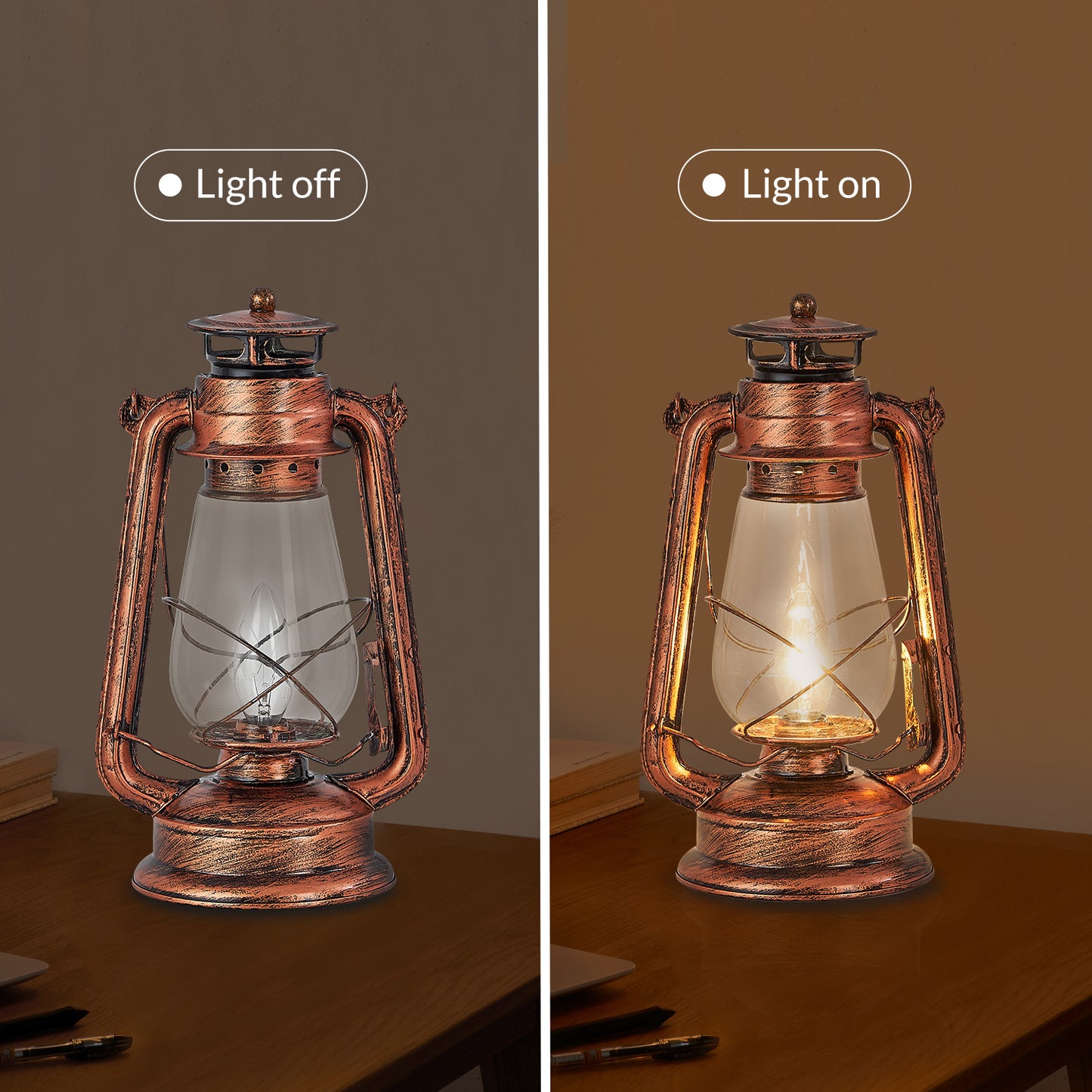 Rustic Lantern Table Lamp Plug-in Old Fashioned Night Light Perfect for Bedroom Living Room
