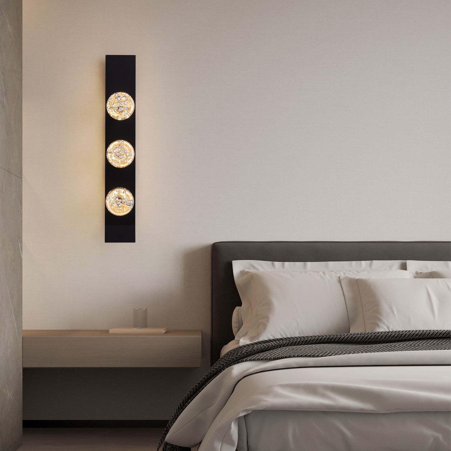 Modern 3-Light Black Unique Dimmable LED Wall Sconce Light with Crystal Bubble Glass Shade