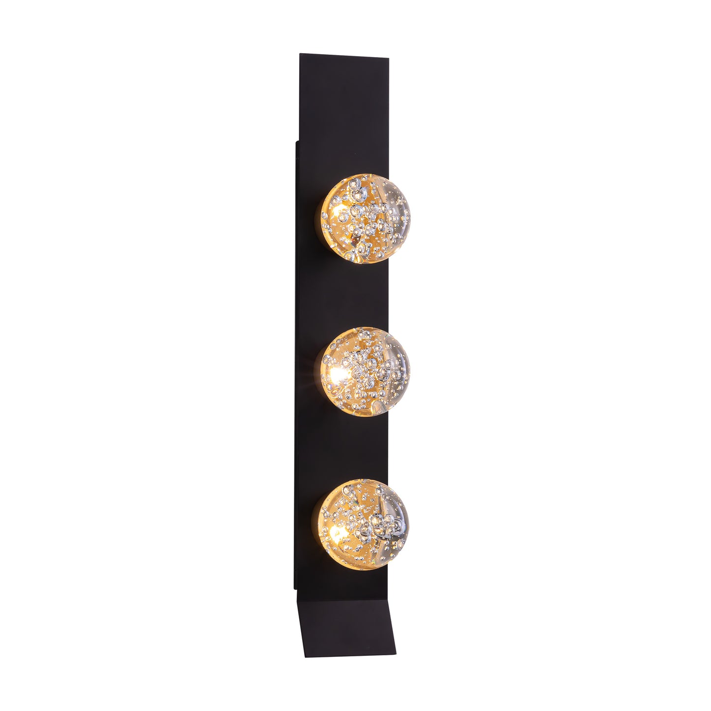Modern 3-Light Black Unique Dimmable LED Wall Sconce Light with Crystal Bubble Glass Shade