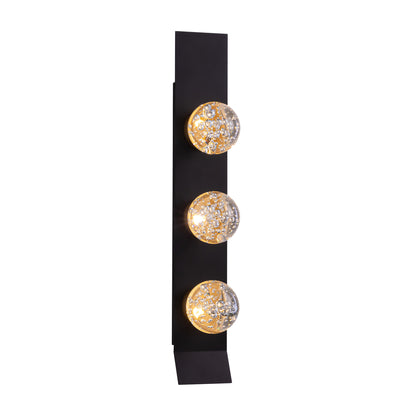 Modern 3-Light Black Unique Dimmable LED Wall Sconce Light with Crystal Bubble Glass Shade