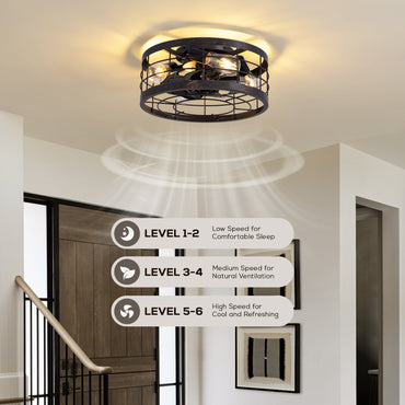 16 in. Indoor Industrial Round Caged Low Profile Ceiling Fans with No Bulb Included with Remote Included