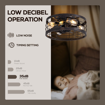 16 in. Indoor Industrial Round Caged Low Profile Ceiling Fans with No Bulb Included with Remote Included