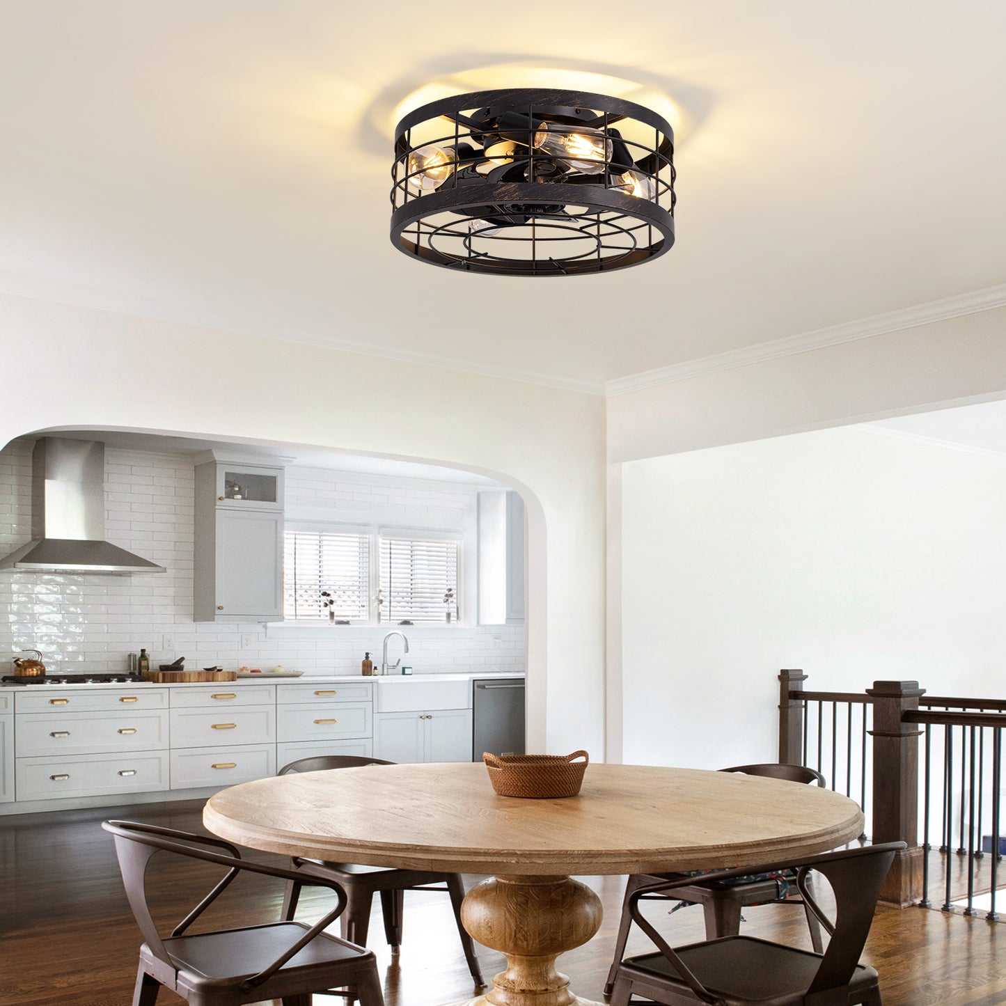 16 in. Indoor Industrial Round Caged Low Profile Ceiling Fans with No Bulb Included with Remote Included