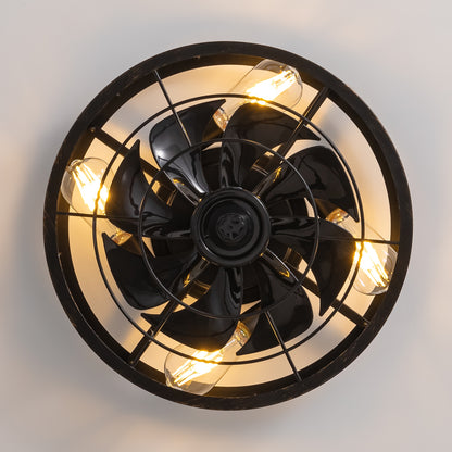 16 in. Indoor Industrial Round Caged Low Profile Ceiling Fans with No Bulb Included with Remote Included