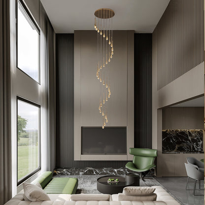 36 light Modern Gold integrated LED Crystal Chandelier for Entryway Foyer, Large Ceiling Fixture for High Ceilings