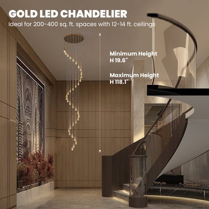 36 light Modern Gold integrated LED Crystal Chandelier for Entryway Foyer, Large Ceiling Fixture for High Ceilings