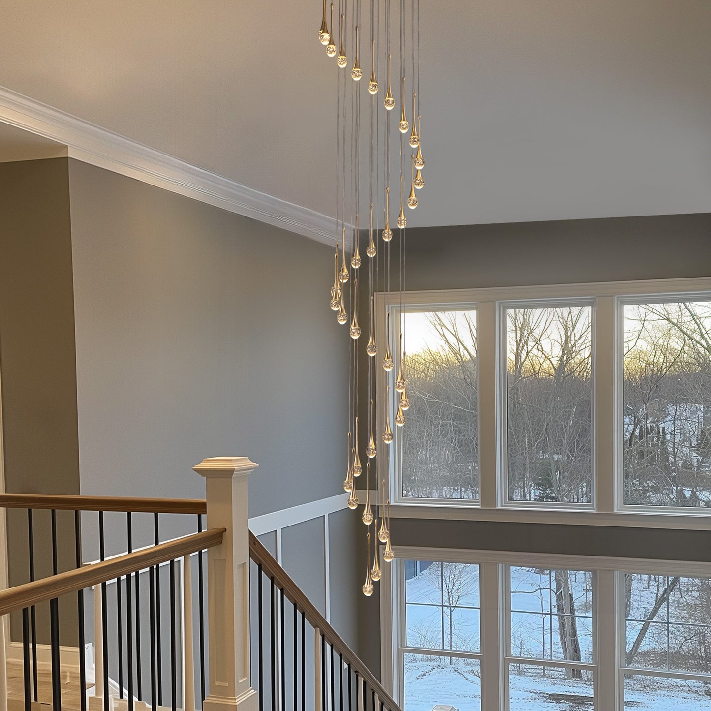 36 light Modern Gold integrated LED Crystal Chandelier for Entryway Foyer, Large Ceiling Fixture for High Ceilings