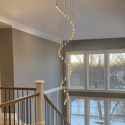 36 light Modern Gold integrated LED Crystal Chandelier for Entryway Foyer, Large Ceiling Fixture for High Ceilings