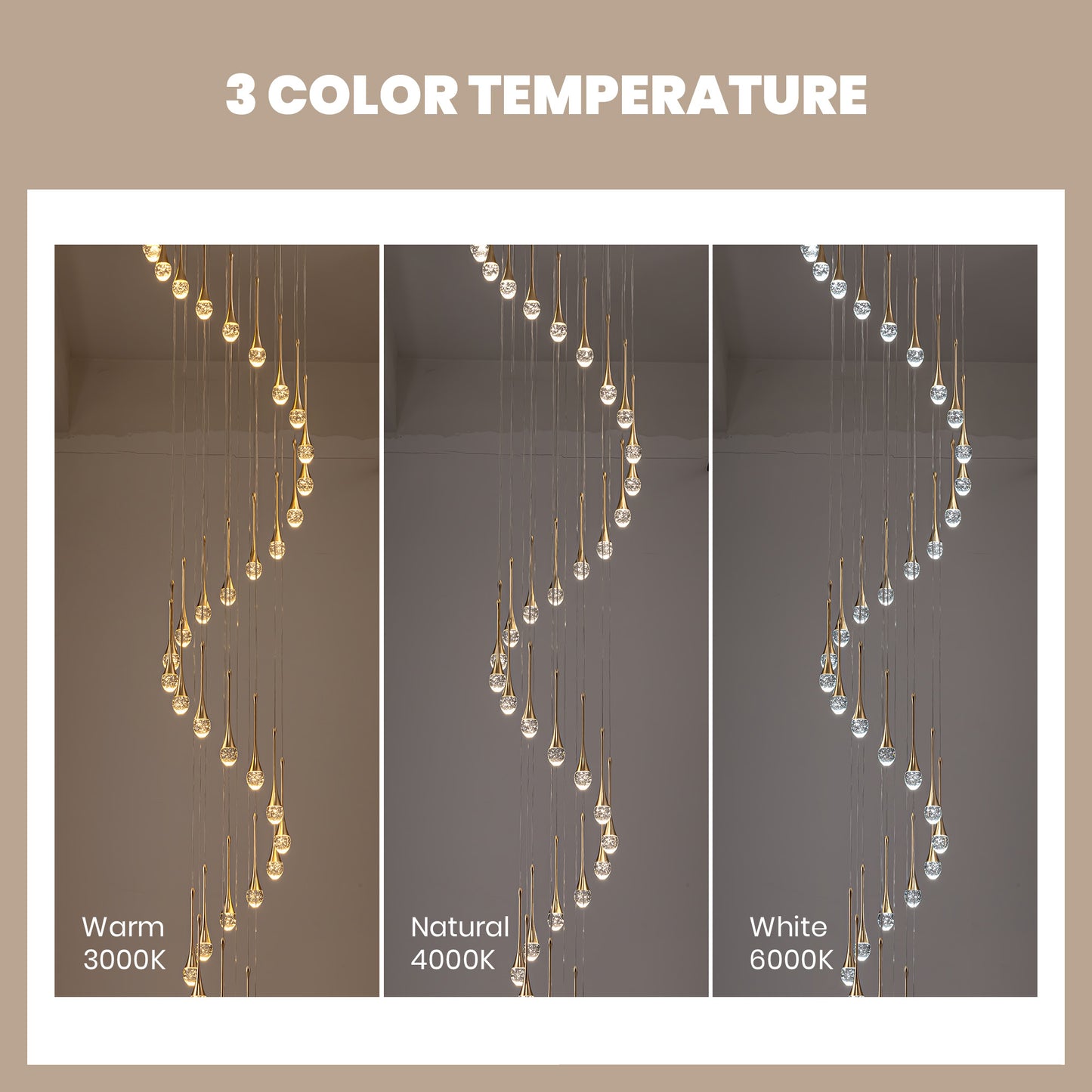 36 light Modern Gold integrated LED Crystal Chandelier for Entryway Foyer, Large Ceiling Fixture for High Ceilings