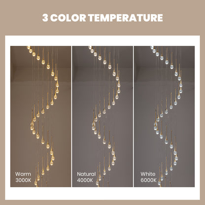 36 light Modern Gold integrated LED Crystal Chandelier for Entryway Foyer, Large Ceiling Fixture for High Ceilings