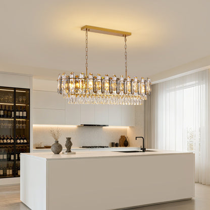 40 in. Modern Dimmable 15-Light Oval Gold Crystal Chandelier for Dining Room, Living Room, Bedroom, Hallway