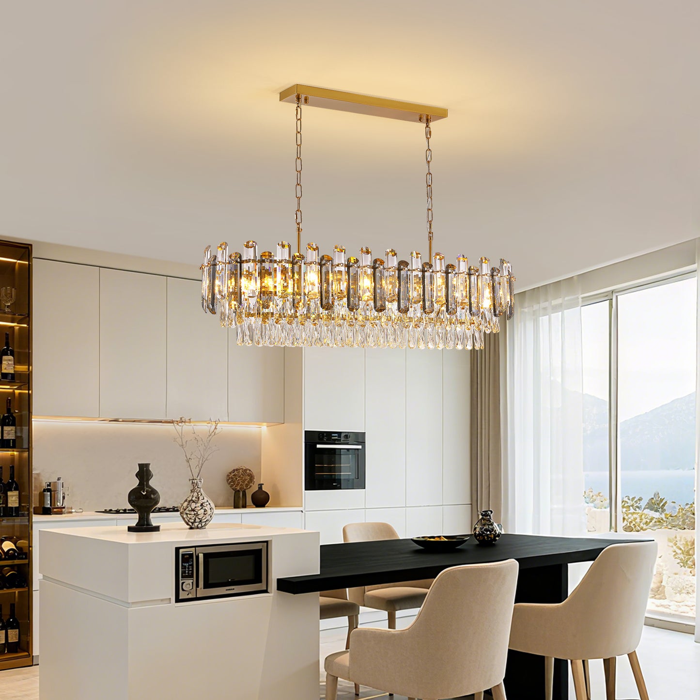 40 in. Modern Dimmable 15-Light Oval Gold Crystal Chandelier for Dining Room, Living Room, Bedroom, Hallway
