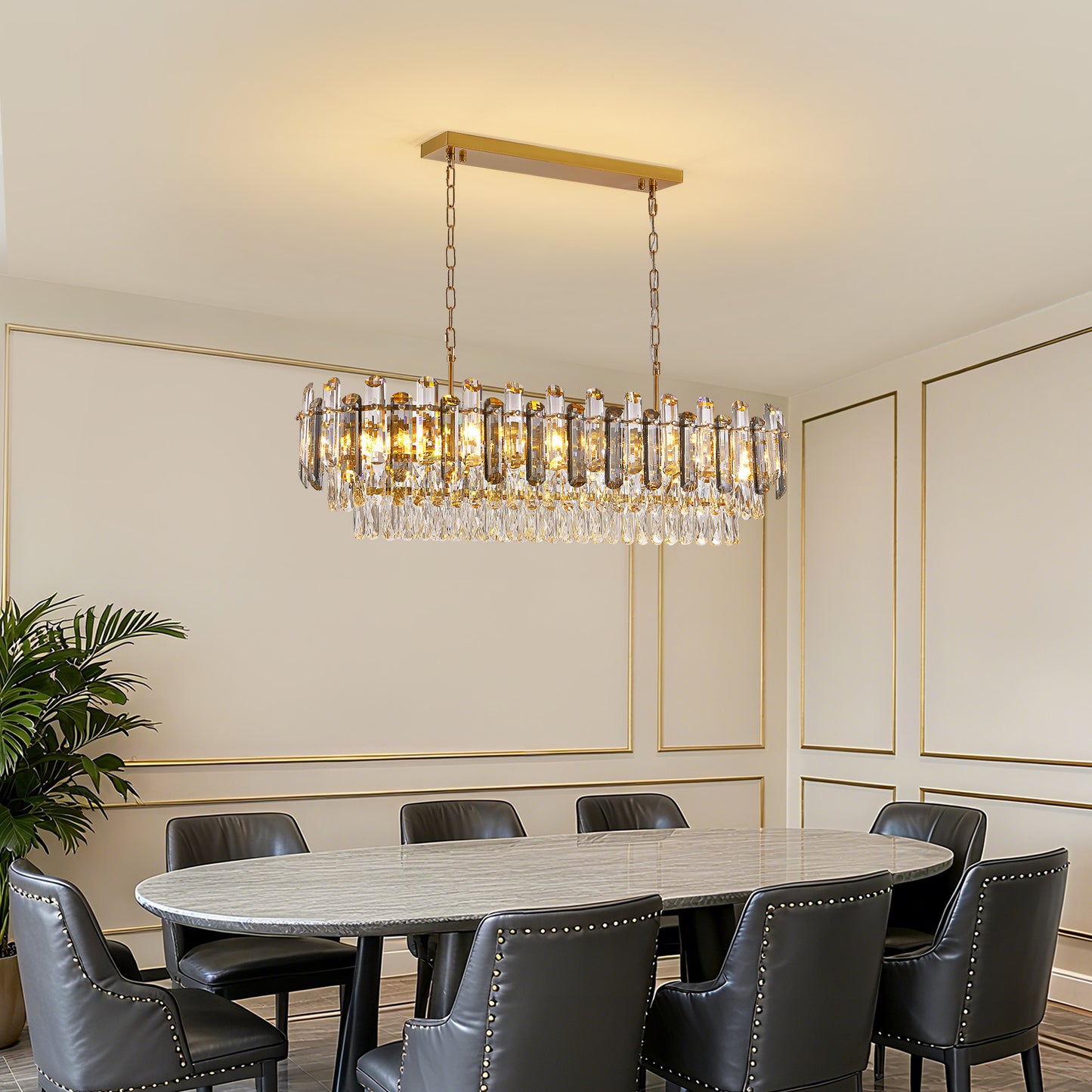 40 in. Modern Dimmable 15-Light Oval Gold Crystal Chandelier for Dining Room, Living Room, Bedroom, Hallway