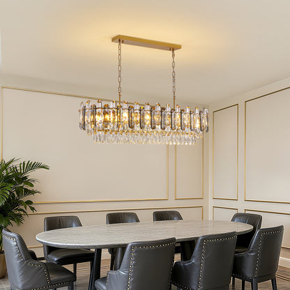 40 in. Modern Dimmable 15-Light Oval Gold Crystal Chandelier for Dining Room, Living Room, Bedroom, Hallway