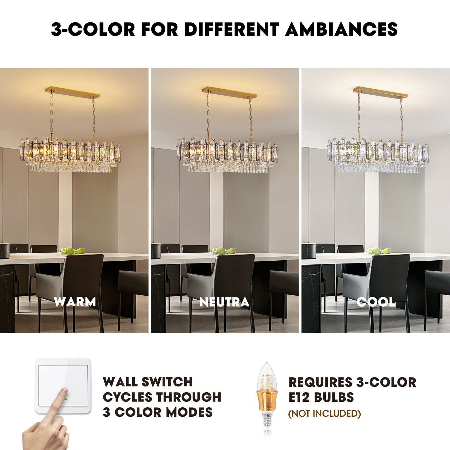 40 in. Modern Dimmable 15-Light Oval Gold Crystal Chandelier for Dining Room, Living Room, Bedroom, Hallway
