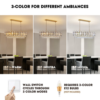 40 in. Modern Dimmable 15-Light Oval Gold Crystal Chandelier for Dining Room, Living Room, Bedroom, Hallway