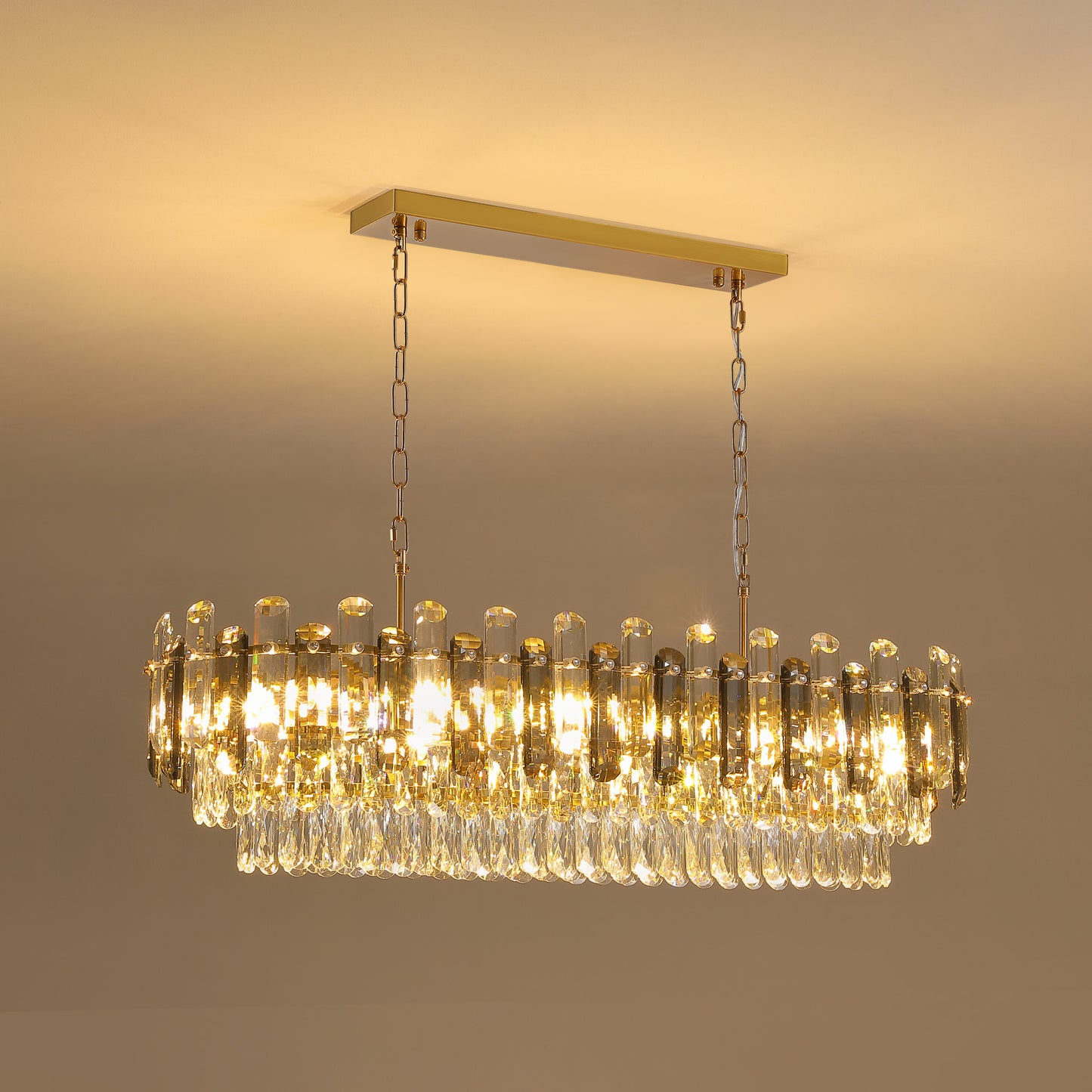 40 in. Modern Dimmable 15-Light Oval Gold Crystal Chandelier for Dining Room, Living Room, Bedroom, Hallway