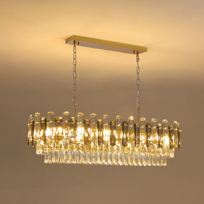 40 in. Modern Dimmable 15-Light Oval Gold Crystal Chandelier for Dining Room, Living Room, Bedroom, Hallway