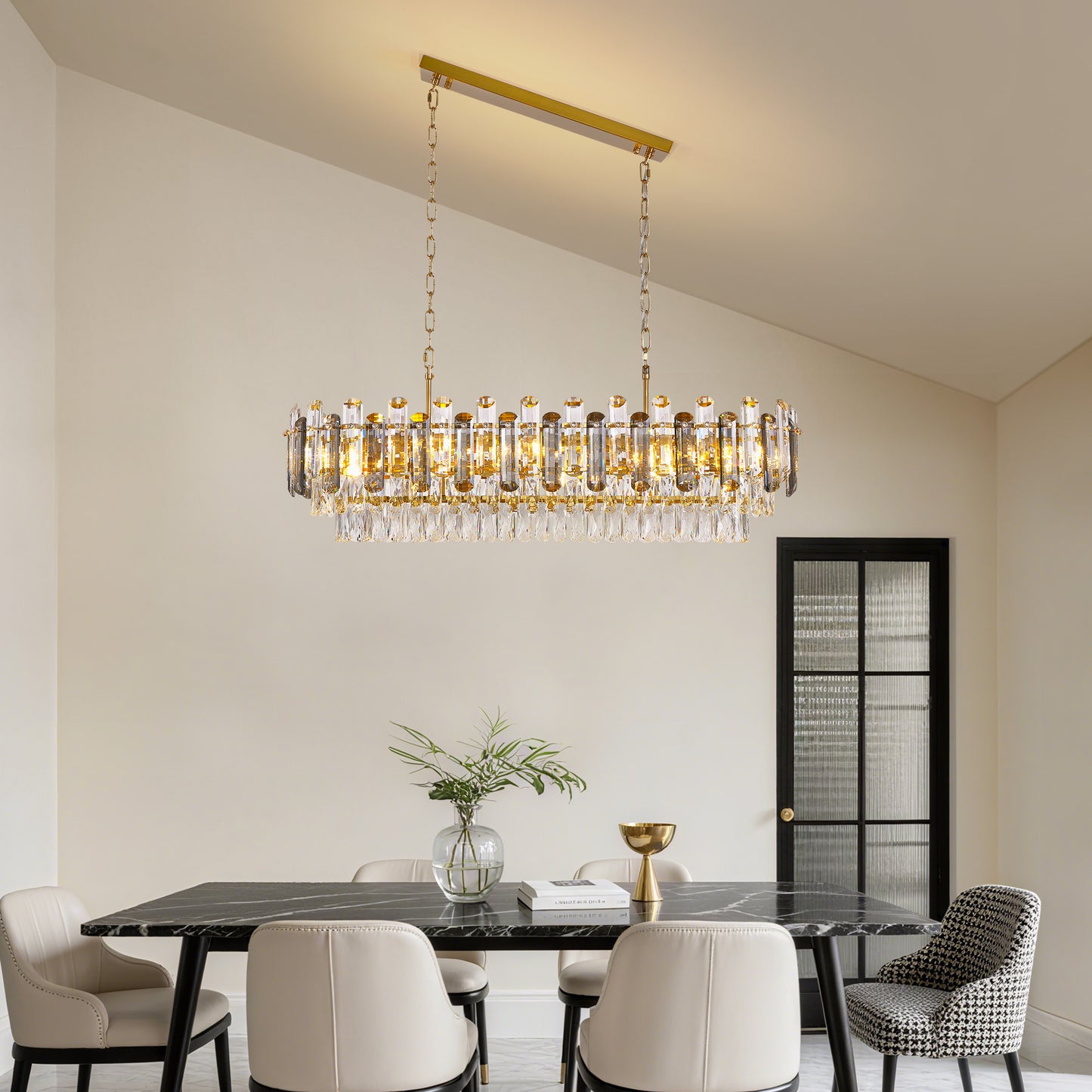 40 in. Modern Dimmable 15-Light Oval Gold Crystal Chandelier for Dining Room, Living Room, Bedroom, Hallway