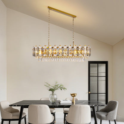 40 in. Modern Dimmable 15-Light Oval Gold Crystal Chandelier for Dining Room, Living Room, Bedroom, Hallway
